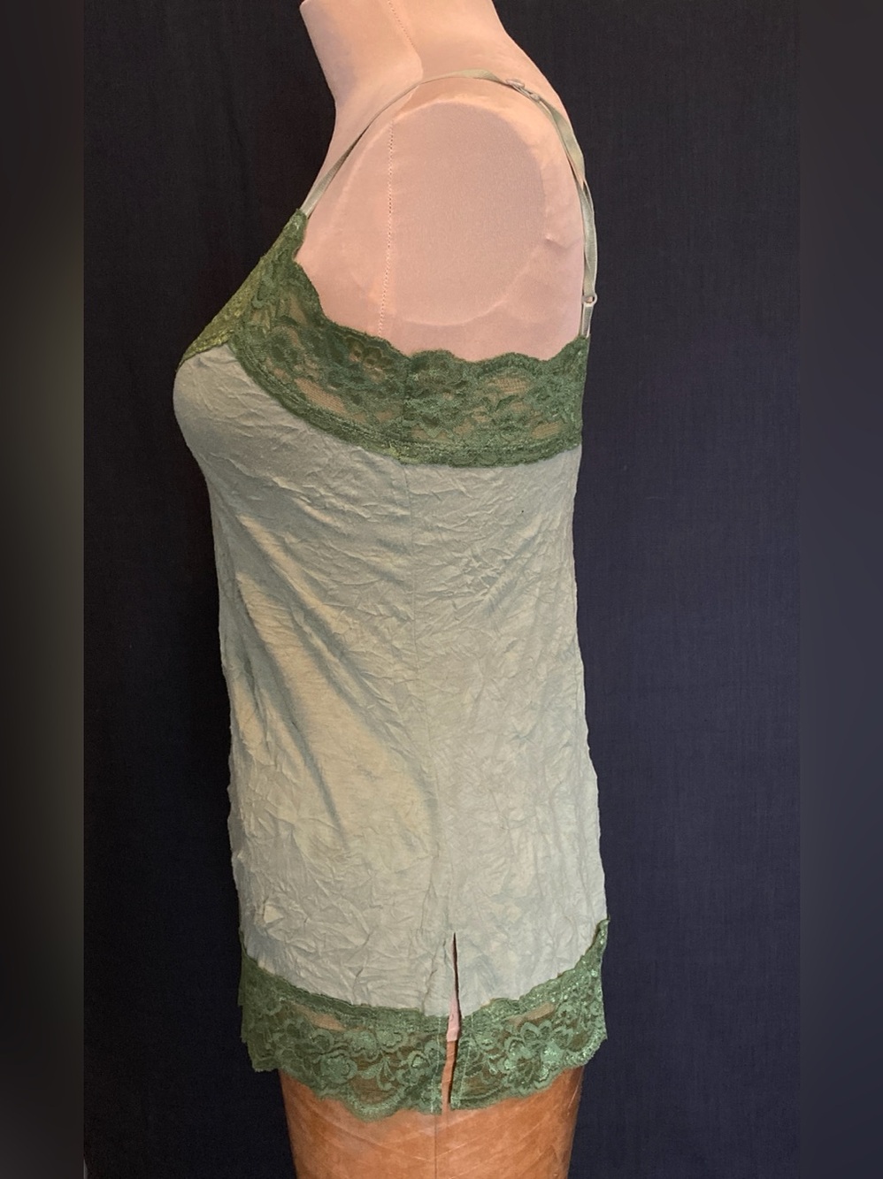 Green Crinkle Lace Trim Fairy Camisole Tank Top with Adjustable Straps | Y2K - Picture 3 of 9